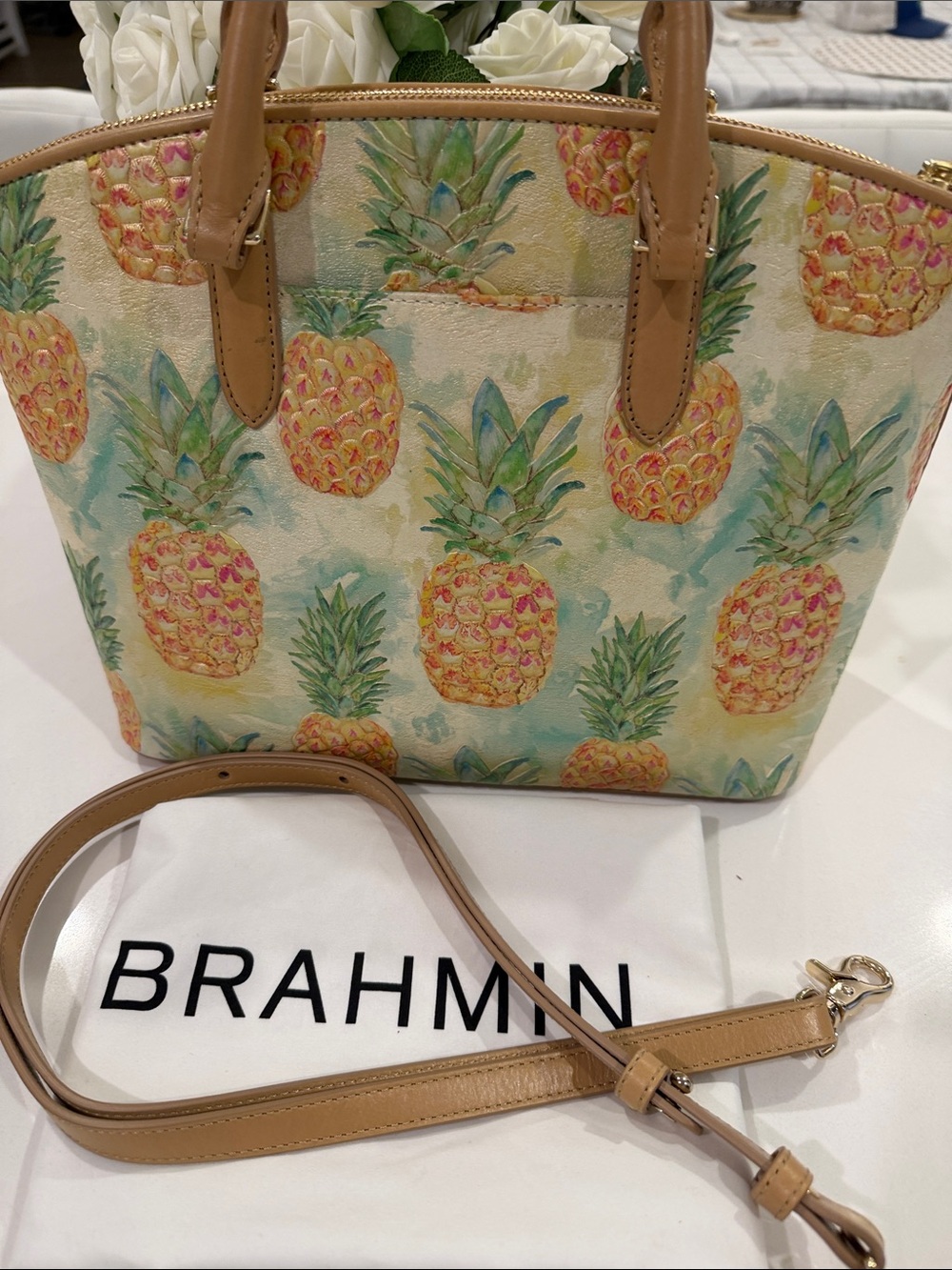 Brahmin Duxbury Satchel Multi Pomparo Pineapple -Print with Tassel - Picture 4 of 17